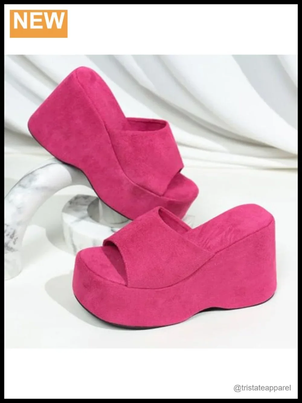 Suede Platform Wedge Heel Slide Sandals Y2K Round Open Toe One Strap Slip-On